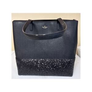 Kate Spade NWOT Greta Court Glitter Penny Black, Top Zip Tote Bag Minor Peeling